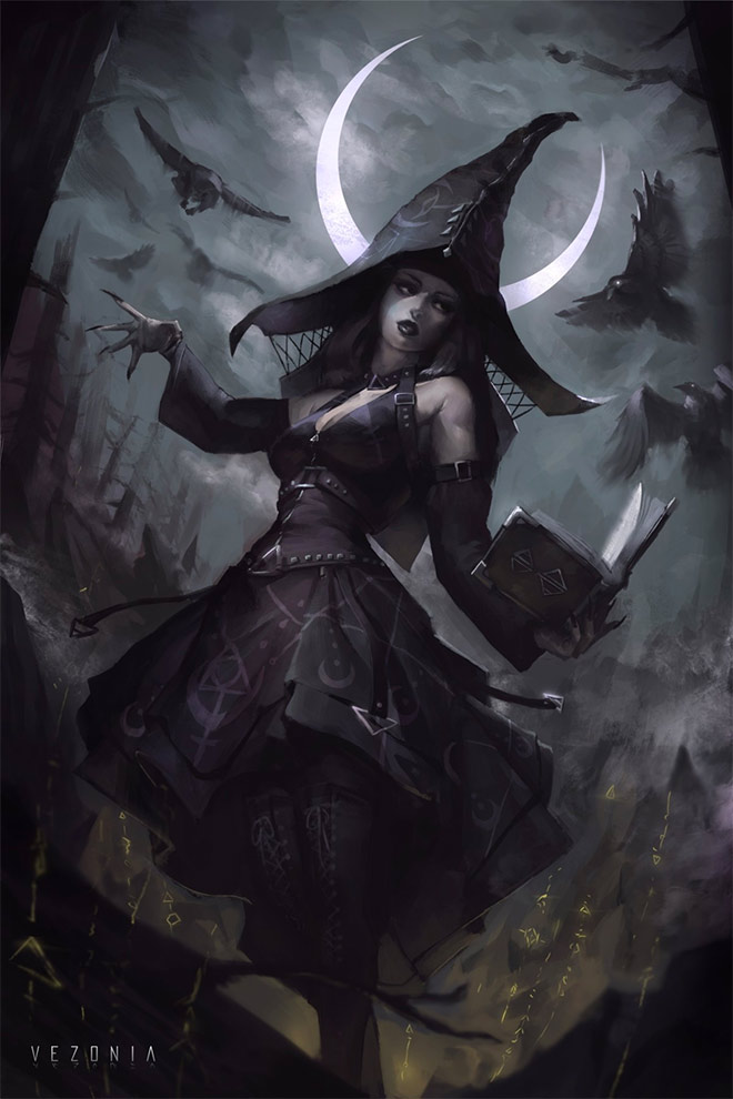 Witch Under Crescent Moon by Vezonia Lithium