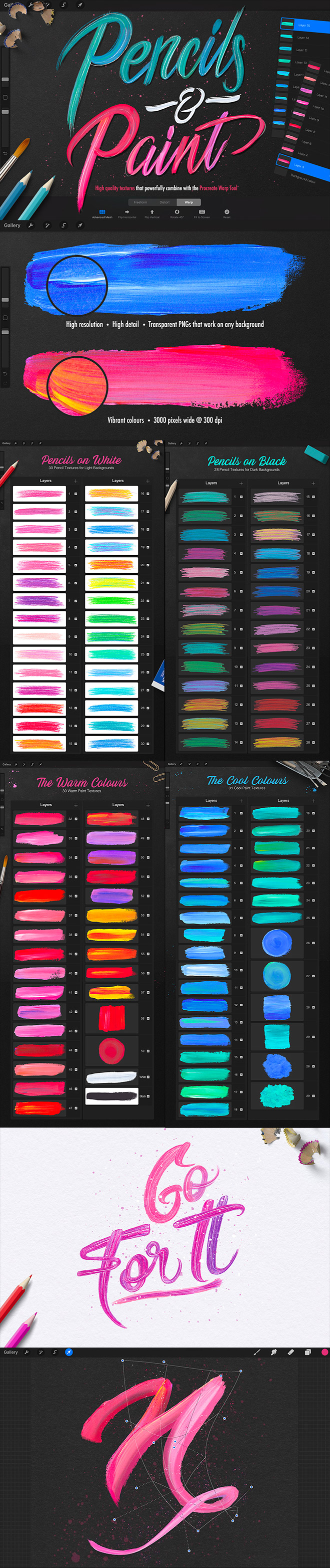 Pencils and Paint Procreate Texture Kit