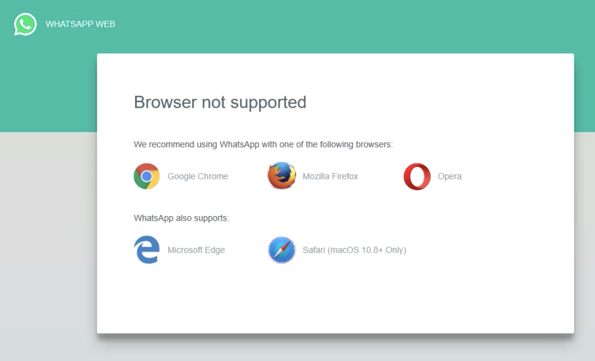 Whats App unsupported browser screen