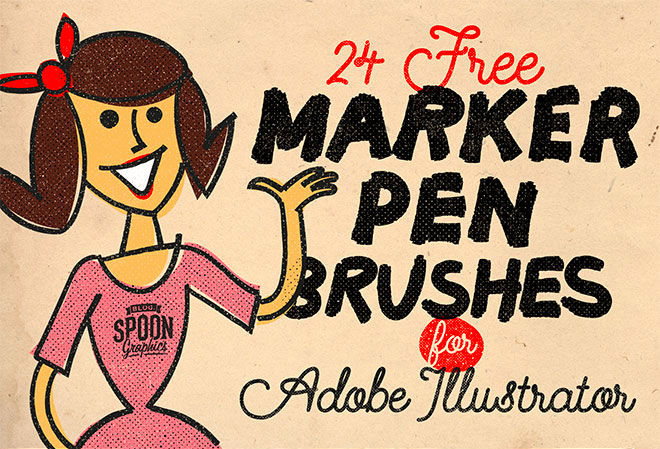 Free Pack of 24 Marker Pen Brushes for Adobe Illustrator
